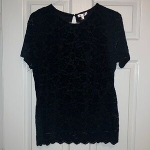 NEW Teddi Rose Blouse Womens XL Black Floral Lace Lined Short Sleeve